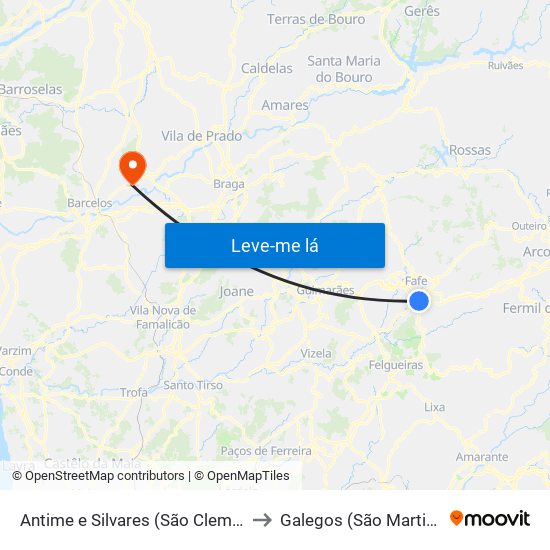 Antime e Silvares (São Clemente) to Galegos (São Martinho) map