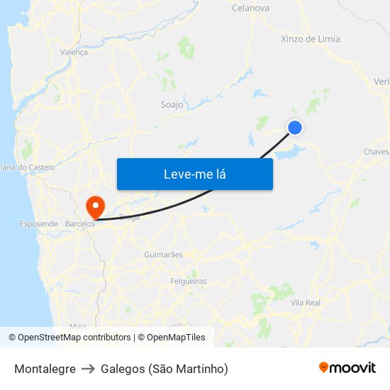 Montalegre to Galegos (São Martinho) map