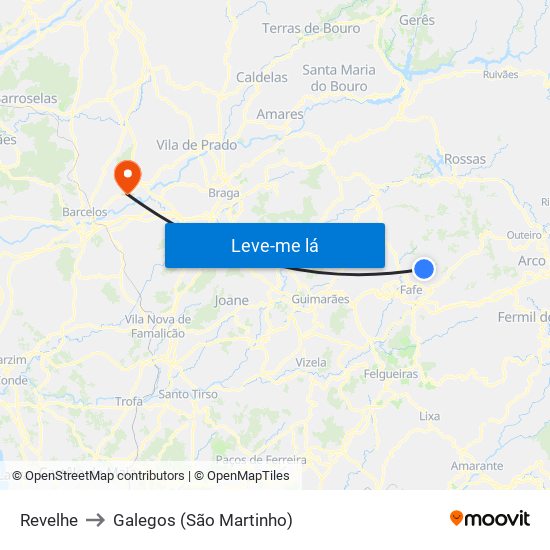 Revelhe to Galegos (São Martinho) map