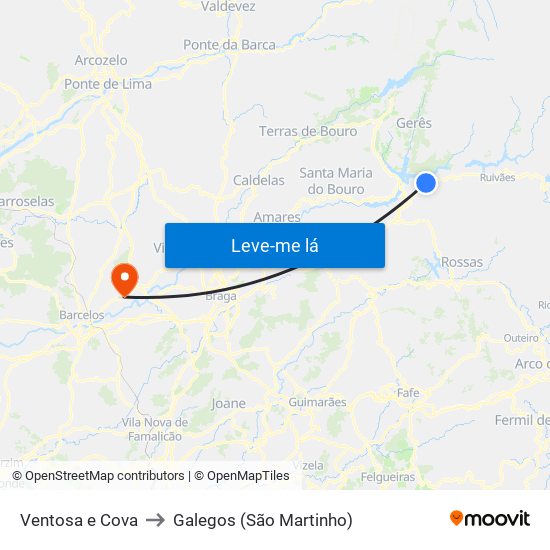 Ventosa e Cova to Galegos (São Martinho) map