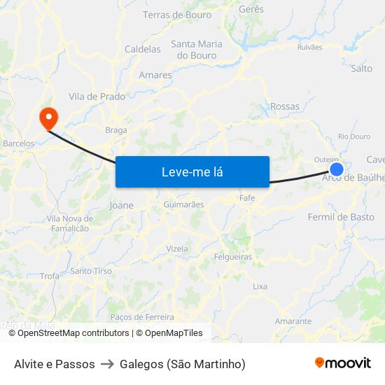 Alvite e Passos to Galegos (São Martinho) map