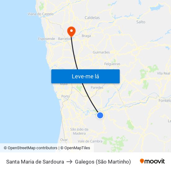 Santa Maria de Sardoura to Galegos (São Martinho) map