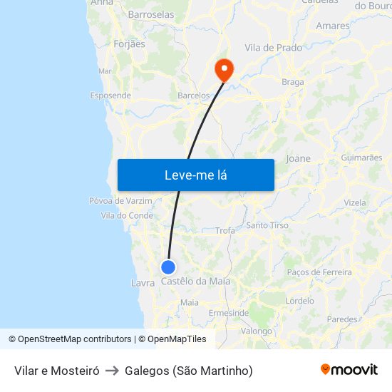 Vilar e Mosteiró to Galegos (São Martinho) map