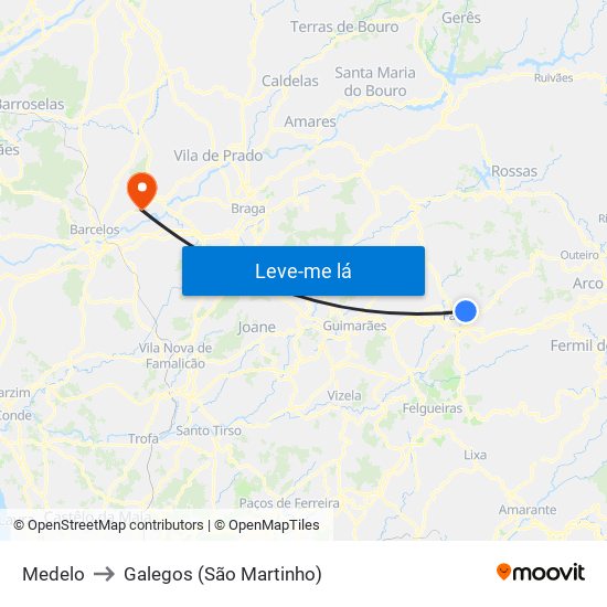 Medelo to Galegos (São Martinho) map