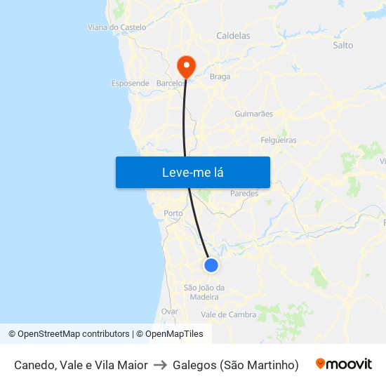 Canedo, Vale e Vila Maior to Galegos (São Martinho) map
