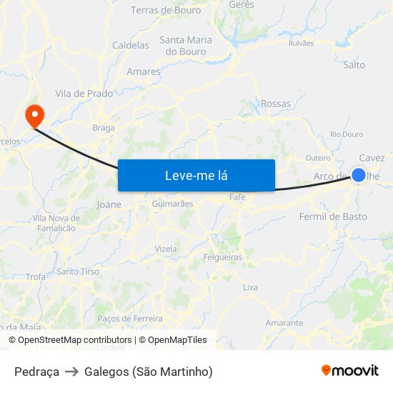 Pedraça to Galegos (São Martinho) map