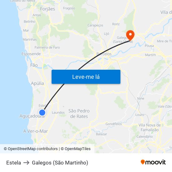 Estela to Galegos (São Martinho) map