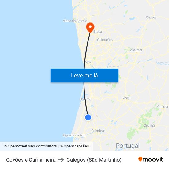 Covões e Camarneira to Galegos (São Martinho) map