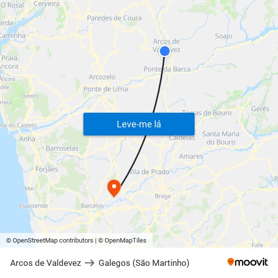 Arcos de Valdevez to Galegos (São Martinho) map
