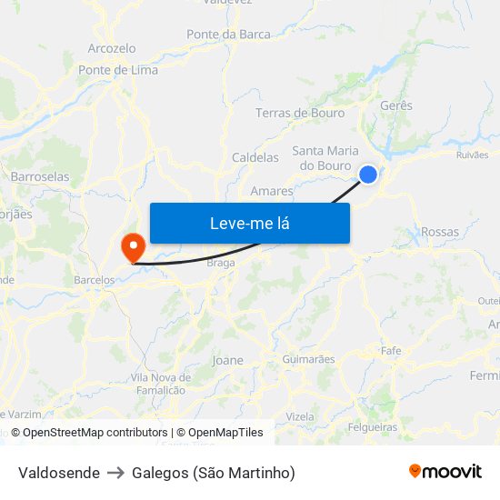 Valdosende to Galegos (São Martinho) map