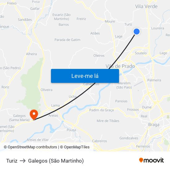 Turiz to Galegos (São Martinho) map