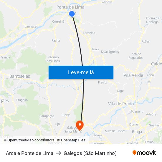 Arca e Ponte de Lima to Galegos (São Martinho) map