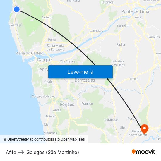 Afife to Galegos (São Martinho) map