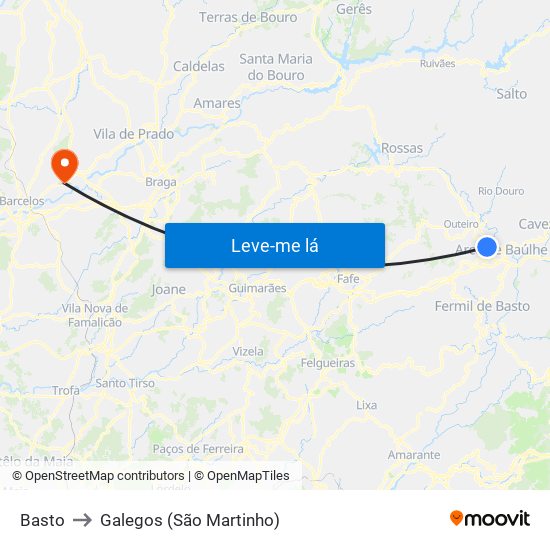 Basto to Galegos (São Martinho) map