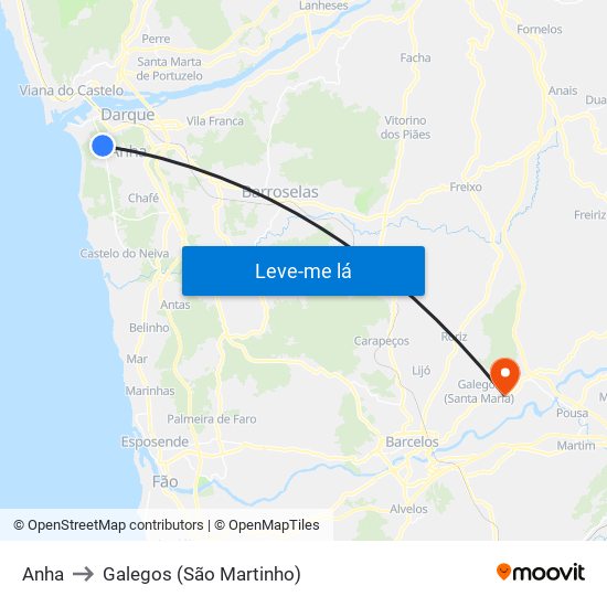 Anha to Galegos (São Martinho) map