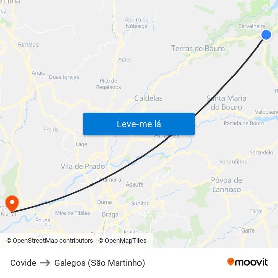 Covide to Galegos (São Martinho) map