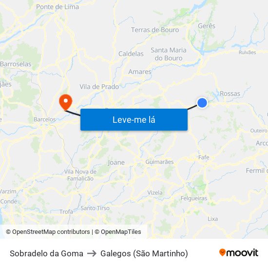 Sobradelo da Goma to Galegos (São Martinho) map