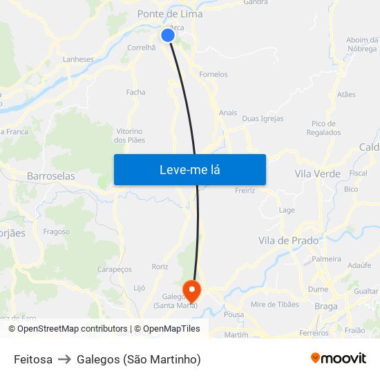 Feitosa to Galegos (São Martinho) map