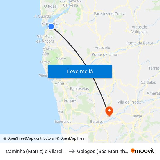 Caminha (Matriz) e Vilarelho to Galegos (São Martinho) map