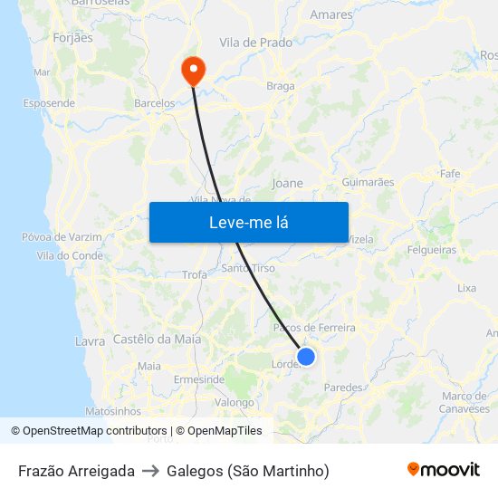 Frazão Arreigada to Galegos (São Martinho) map