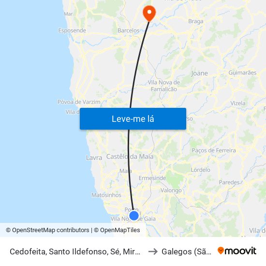 Cedofeita, Santo Ildefonso, Sé, Miragaia, São Nicolau e Vitória to Galegos (São Martinho) map
