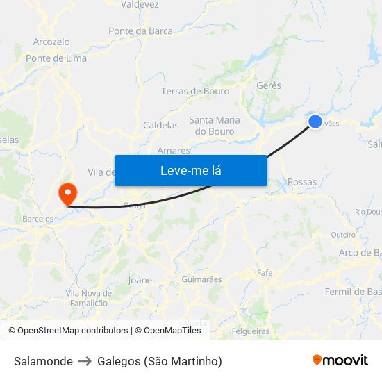 Salamonde to Galegos (São Martinho) map