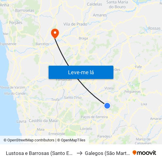 Lustosa e Barrosas (Santo Estêvão) to Galegos (São Martinho) map