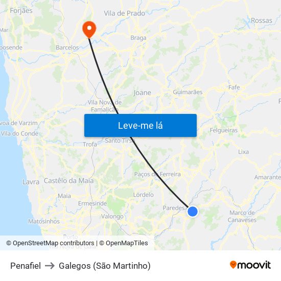 Penafiel to Galegos (São Martinho) map