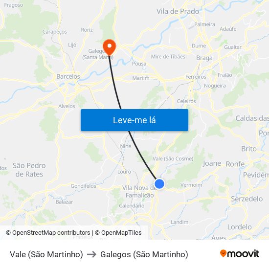 Vale (São Martinho) to Galegos (São Martinho) map