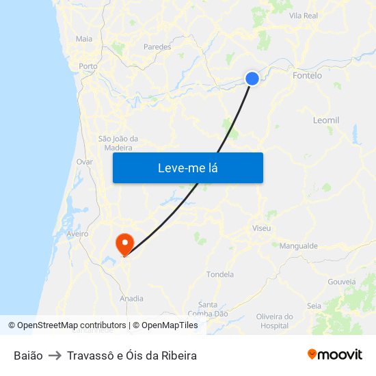 Baião to Travassô e Óis da Ribeira map