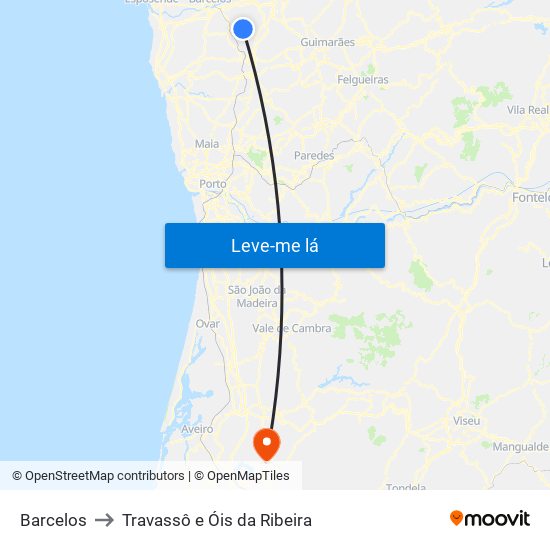 Barcelos to Travassô e Óis da Ribeira map