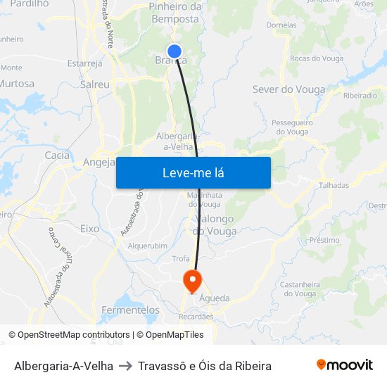 Albergaria-A-Velha to Travassô e Óis da Ribeira map