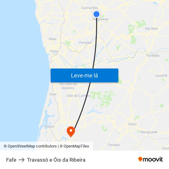 Fafe to Travassô e Óis da Ribeira map