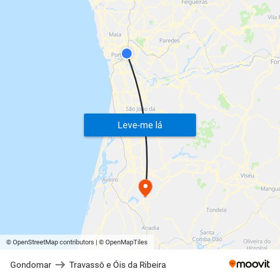 Gondomar to Travassô e Óis da Ribeira map