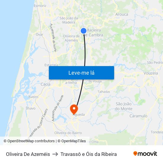 Oliveira De Azeméis to Travassô e Óis da Ribeira map