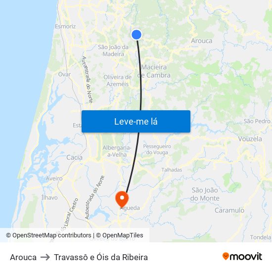 Arouca to Travassô e Óis da Ribeira map