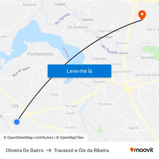 Oliveira Do Bairro to Travassô e Óis da Ribeira map