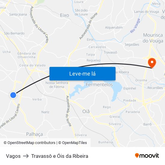 Vagos to Travassô e Óis da Ribeira map