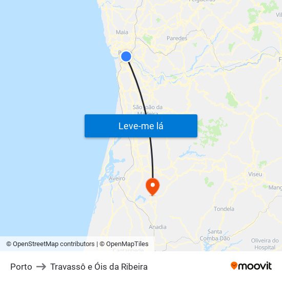 Porto to Travassô e Óis da Ribeira map