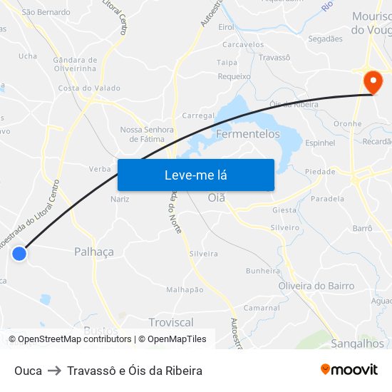 Ouca to Travassô e Óis da Ribeira map
