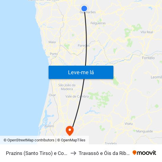 Prazins (Santo Tirso) e Corvite to Travassô e Óis da Ribeira map