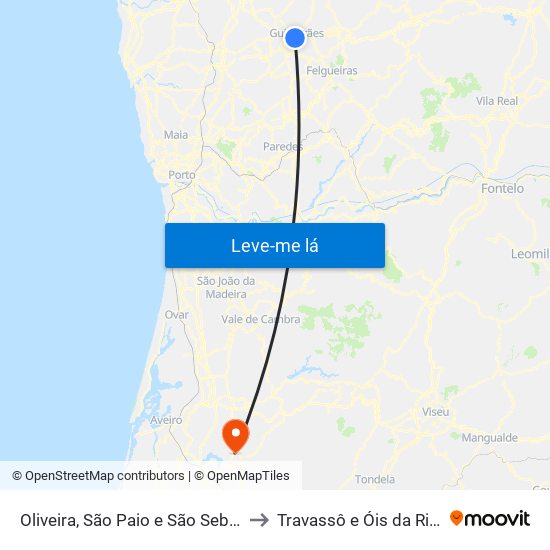 Oliveira, São Paio e São Sebastião to Travassô e Óis da Ribeira map