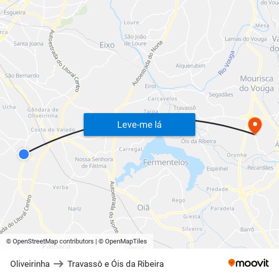 Oliveirinha to Travassô e Óis da Ribeira map