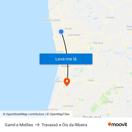 Gamil e Midões to Travassô e Óis da Ribeira map