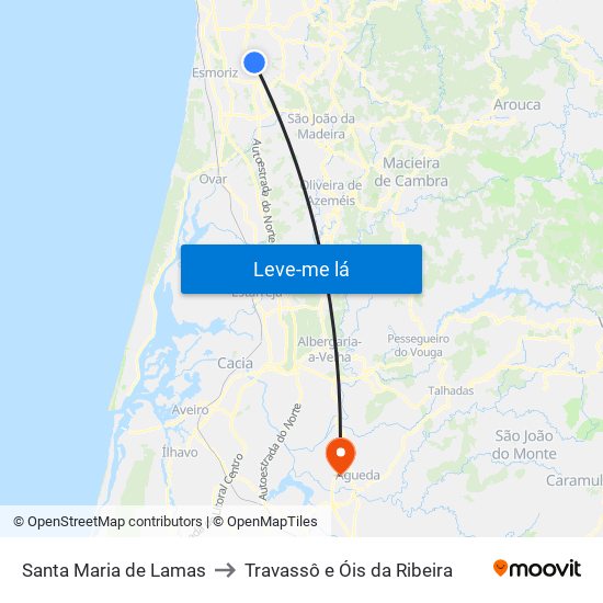 Santa Maria de Lamas to Travassô e Óis da Ribeira map