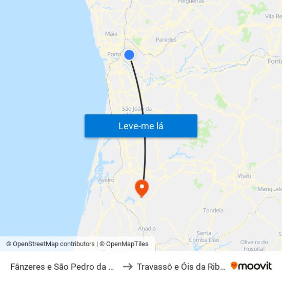 Fânzeres e São Pedro da Cova to Travassô e Óis da Ribeira map