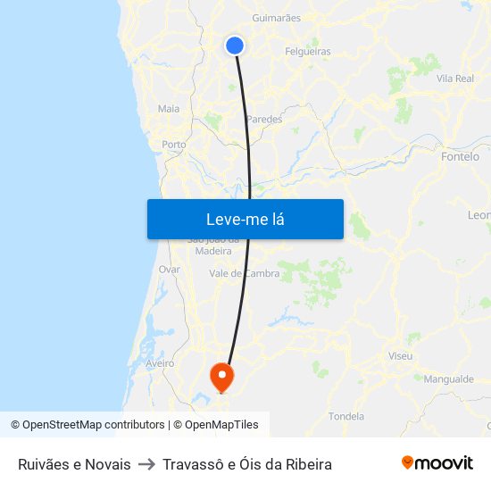 Ruivães e Novais to Travassô e Óis da Ribeira map