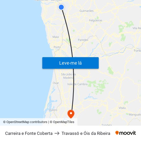 Carreira e Fonte Coberta to Travassô e Óis da Ribeira map