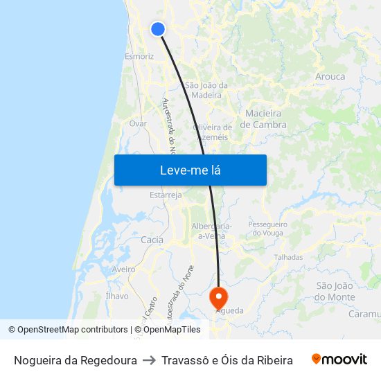 Nogueira da Regedoura to Travassô e Óis da Ribeira map