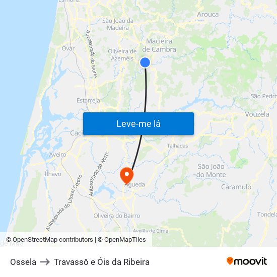 Ossela to Travassô e Óis da Ribeira map